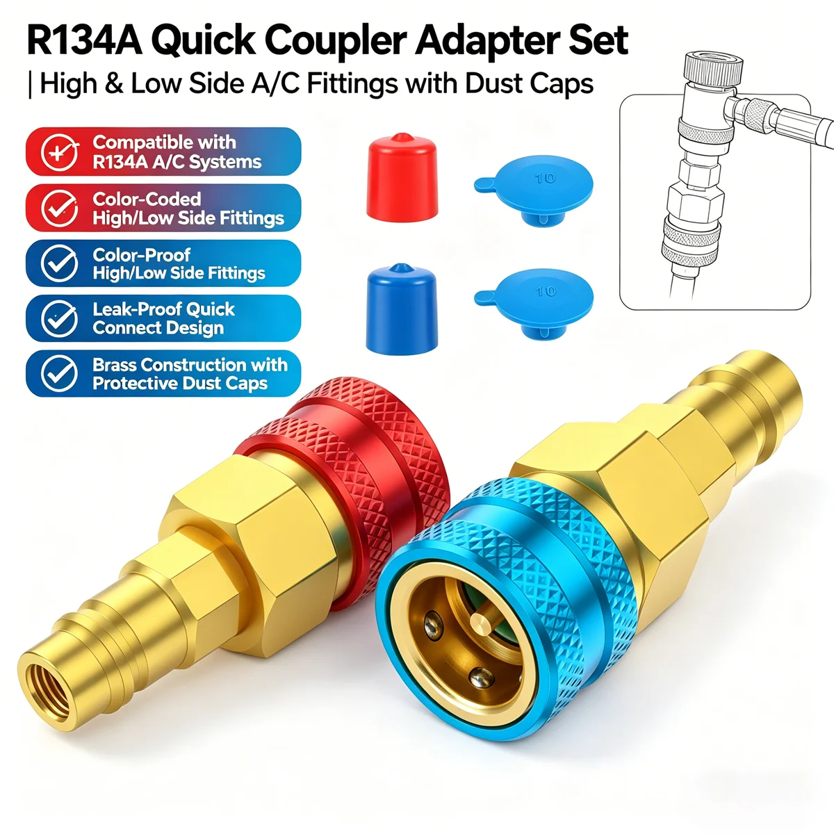 2Pcs Air Conditioner Quick Connector R1234YF/R12 to R134A Quick Connectors Adapters Car Airconditioning Fitting Car Tools