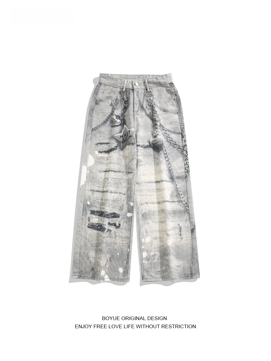 Boyue American Retro Printed 3D Chain Denim Jeans Men's Women's Small Design Trendy High Street Long Pants Straight Leg Fit
Boyue American Retro Printed 3D Chain Denim Jeans Men's Women's Small Design Trendy High Street Long Pants Straight Leg Fit