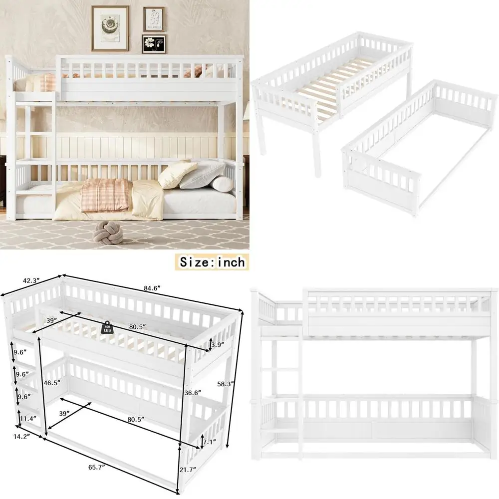 White Twin XL Bunk Bed with Ladder, Guardrails, Converts to Two Platform Beds, No Box Spring Needed for Kids & Teens
White Twin XL Bunk Bed with Ladder, Guardrails, Converts to Two Platform Beds, No Box Spring Needed for Kids & Teens