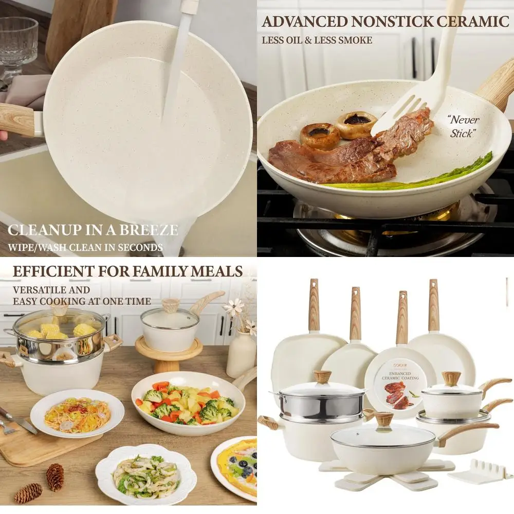 Cream White 26-Piece Nonstick Ceramic Cookware Set with Steamers and Utensils, Induction Ready, Oven & Dishwasher Safe, PFAS/PFO
Cream White 26-Piece Nonstick Ceramic Cookware Set with Steamers and Utensils, Induction Ready, Oven & Dishwasher Safe, PFAS/PFO