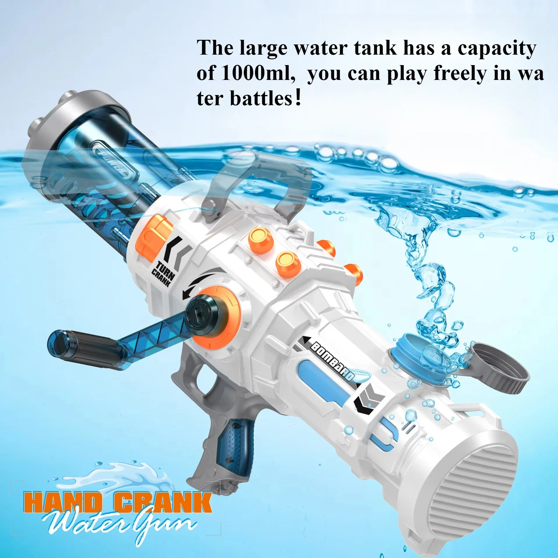 Hand Cranked Gatling Water Gun Toy No Battery Unlimited Manual Shooting Water Pistol Blaster Pool Outdoor Toys for Kids Adult
Hand Cranked Gatling Water Gun Toy No Battery Unlimited Manual Shooting Water Pistol Blaster Pool Outdoor Toys for Kids Adult