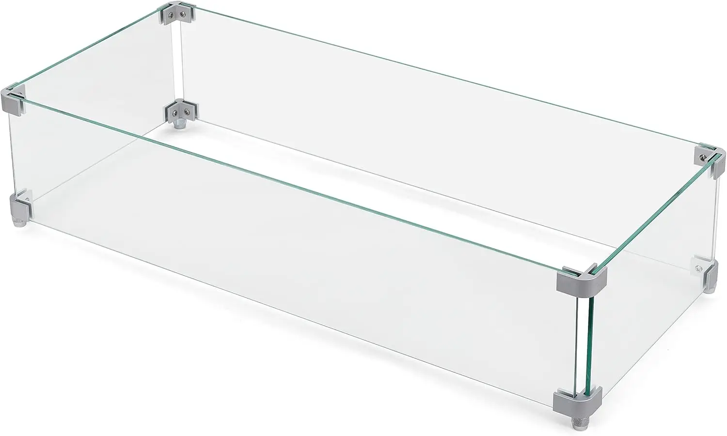 27.6'' x 11.7'' x 6.5" Rectangular Fire Pit Wind Guard, Transparent Tempered Glass, Polished Aluminum Brackets, 3M Anti-Slip
27.6'' x 11.7'' x 6.5" Rectangular Fire Pit Wind Guard, Transparent Tempered Glass, Polished Aluminum Brackets, 3M Anti-Slip
