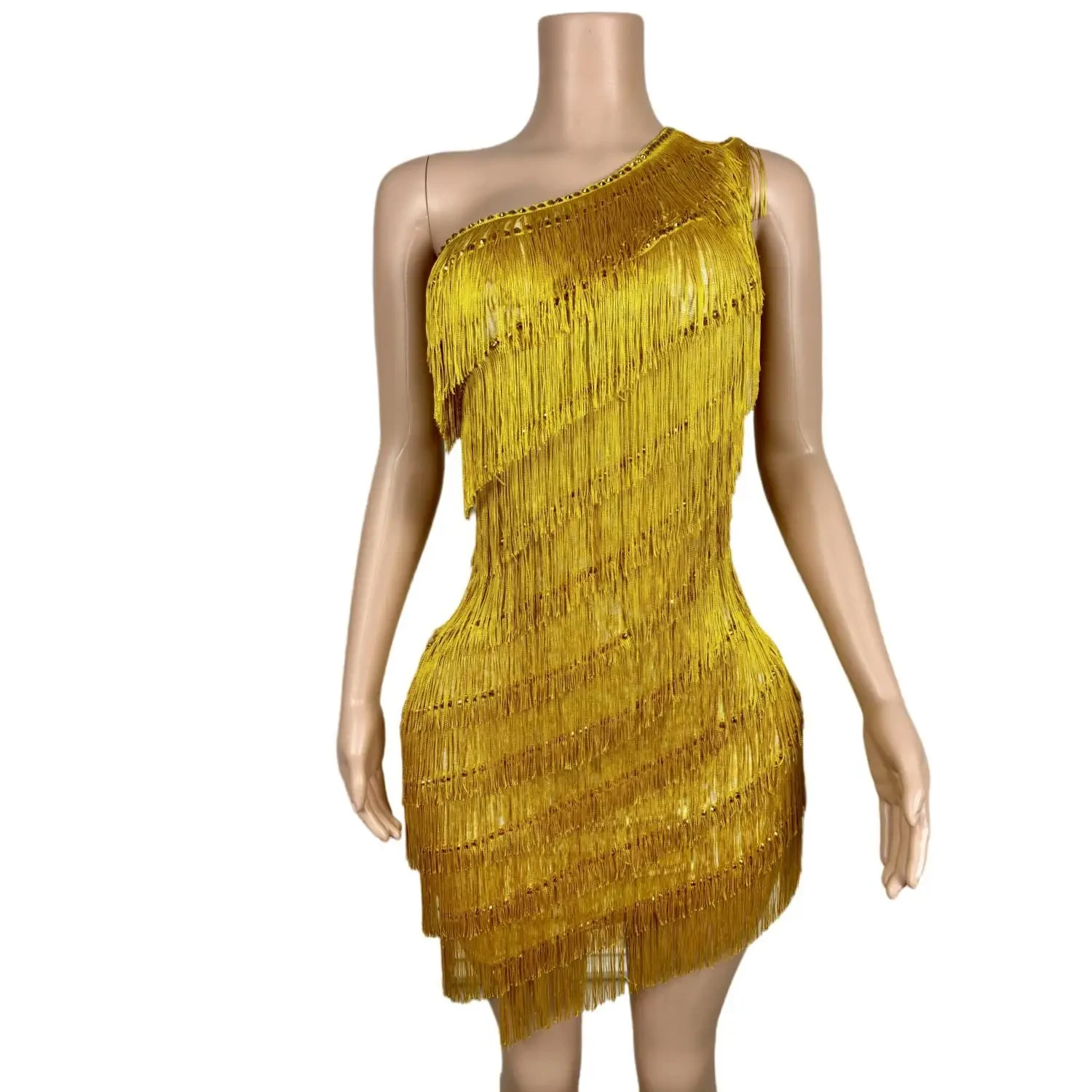 Luxury Tassels Mini Sheath Dress Women Sexy One Shoulder Birthday Evening Party Performance Costume Nightclub Stage Wear Gold
Luxury Tassels Mini Sheath Dress Women Sexy One Shoulder Birthday Evening Party Performance Costume Nightclub Stage Wear Gold