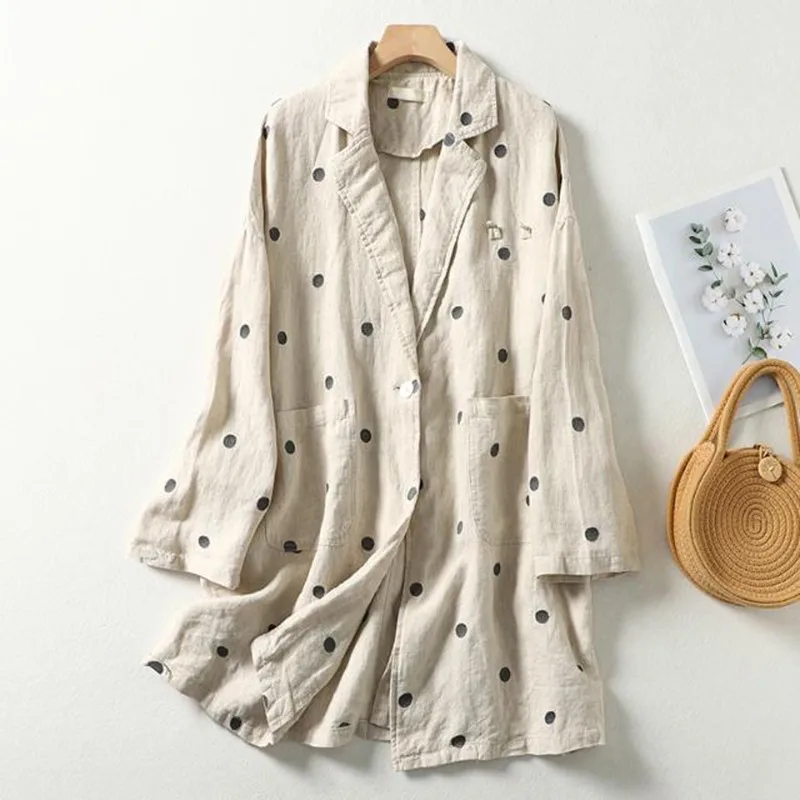2024 New Arrival Spring Women Loose Casual Dot Cotton Linen Turn-down Collar Coat Long Sleeve Single Breasted Trench P09
2024 New Arrival Spring Women Loose Casual Dot Cotton Linen Turn-down Collar Coat Long Sleeve Single Breasted Trench P09