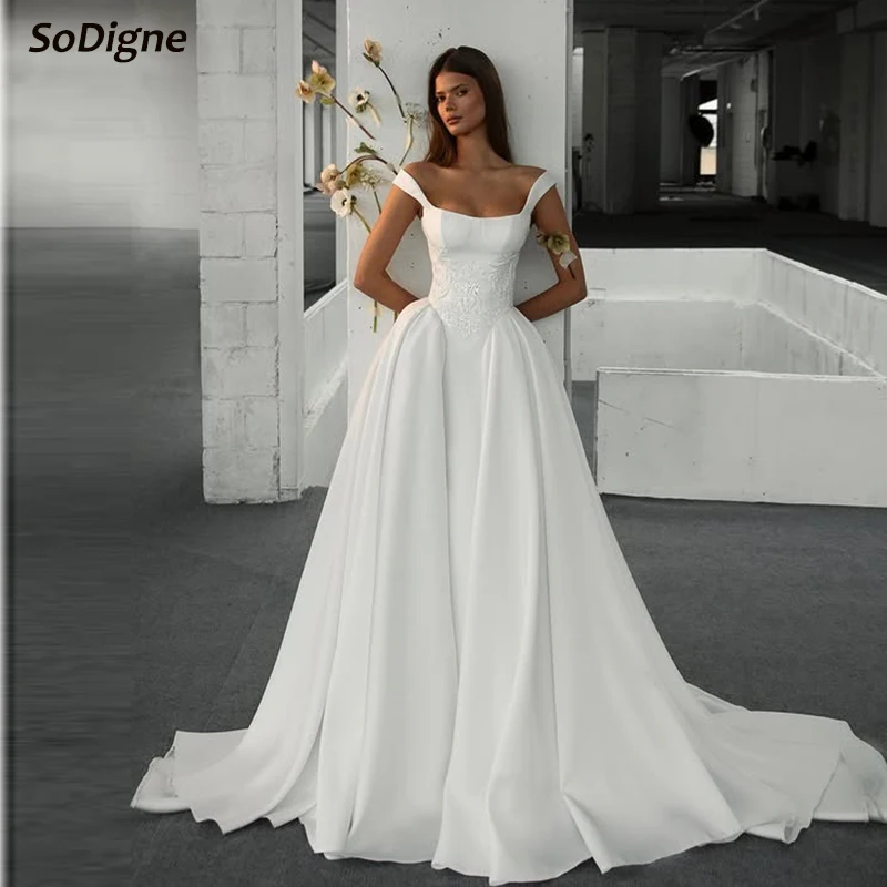 SoDigne A-line Satin Bride Dresses Off Shoulder Lace Appliques Wedding Dress Long Bridal Gowns vestidos de novia Customized
SoDigne A-line Satin Bride Dresses Off Shoulder Lace Appliques Wedding Dress Long Bridal Gowns vestidos de novia Customized