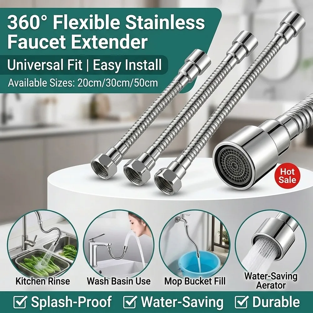 20/30/50CM Universal Stainless Steel Faucet Extender with Anti-Splash Aerator & Flexible Hose Kitchen Sink Water Saver Nozzle
20/30/50CM Universal Stainless Steel Faucet Extender with Anti-Splash Aerator & Flexible Hose Kitchen Sink Water Saver Nozzle