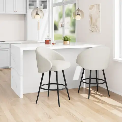Bar Stools Set Of 2, 25.4 Inch Swivel Counter Height Bar Chairs With Back, Upholstered Metal Kitchen Island Stools With Footrest