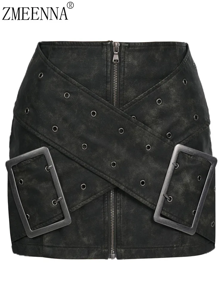 ZMEENNA Women's Black Mini Skirt Front Zipper Crossed Buckle Straps Grommet Details 2025 Trendy Fashion Best-Selling ZM593
ZMEENNA Women's Black Mini Skirt Front Zipper Crossed Buckle Straps Grommet Details 2025 Trendy Fashion Best-Selling ZM593