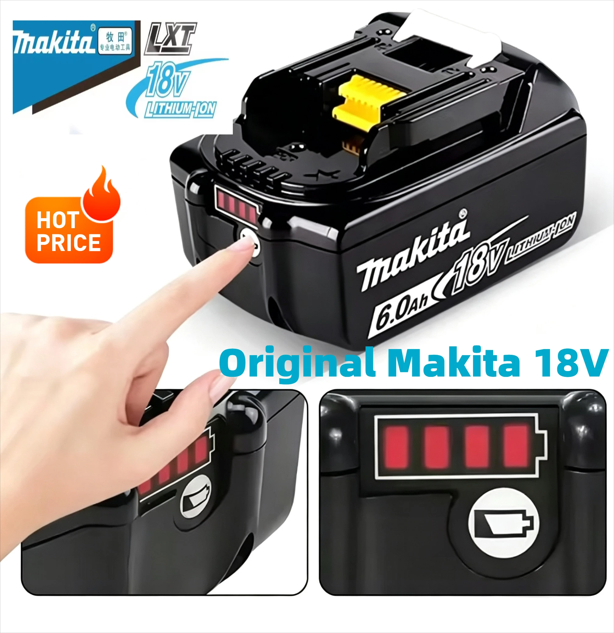 18V Lithium Battery for Makita 5.0Ah 6.0Ah 9.0Ah, Replacement Battery BL1830B BL1850B BL1860B BL1890, Fit DC18RC Charger
18V Lithium Battery for Makita 5.0Ah 6.0Ah 9.0Ah, Replacement Battery BL1830B BL1850B BL1860B BL1890, Fit DC18RC Charger