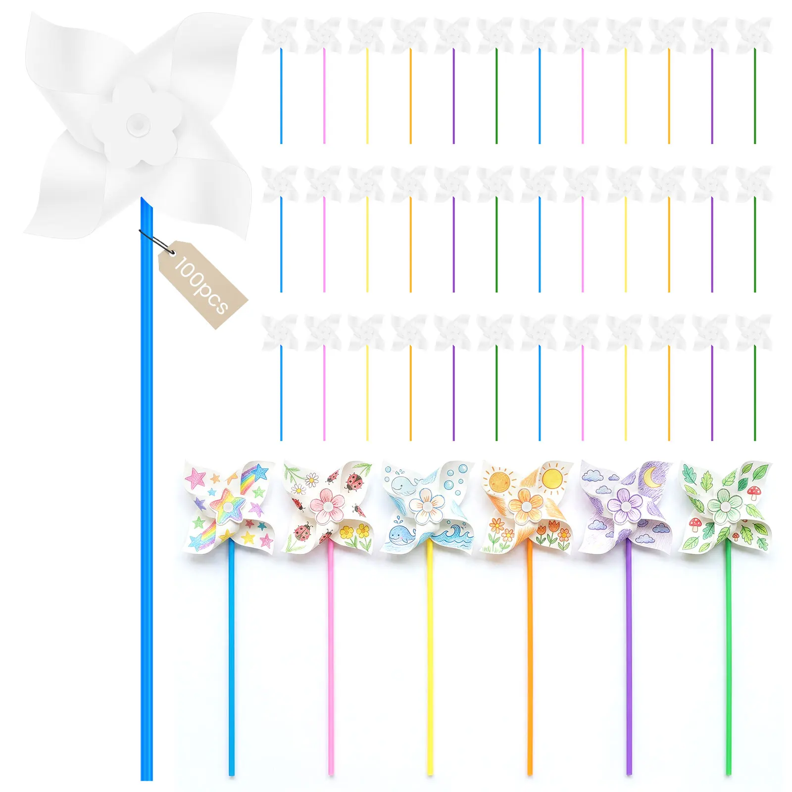100 Pcs DIY Paper Pinwheels Craft Kit Kids Novelty Color Your Own Windmill Kit for Drawing Party School Easter Summer Activities
100 Pcs DIY Paper Pinwheels Craft Kit Kids Novelty Color Your Own Windmill Kit for Drawing Party School Easter Summer Activities