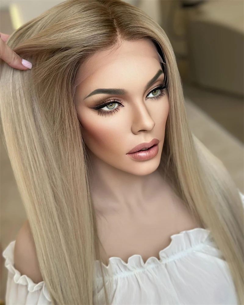 Synthetic lace wigs ash blonde Dark Brown Roots Straight Futura Wig for Women Natural hair wig sales Top Grade Free style 13x4
Synthetic lace wigs ash blonde Dark Brown Roots Straight Futura Wig for Women Natural hair wig sales Top Grade Free style 13x4