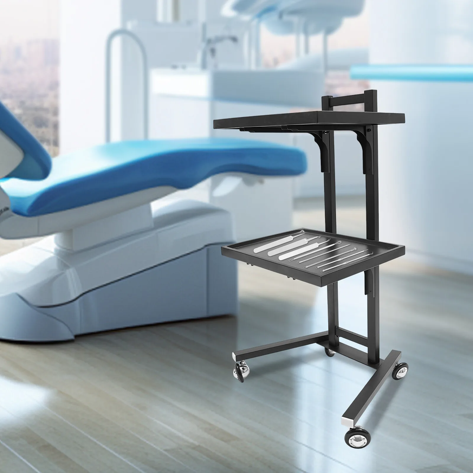 Двухуровневая парикмахерская тележка на колесах с выдвижным подносом для хранения
Двухуровневая парикмахерская тележка на колесах с выдвижным подносом для хранения