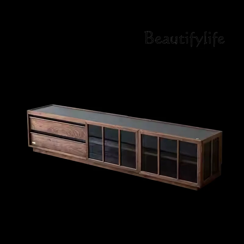 Black walnut solid wood TV cabinet simple living room floor solid wood glass with ambient light video cabinet
Black walnut solid wood TV cabinet simple living room floor solid wood glass with ambient light video cabinet