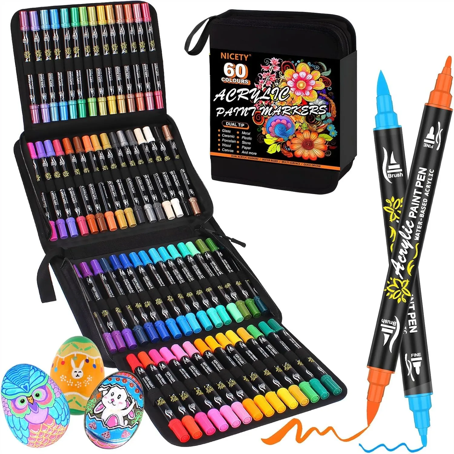 60 Colors Acrylic Paint Markers, Dual Tip with Fine and Brush for Rock, Canvas, Wood, Ceramic, Glass, Stone, Fabric, DIY Art
60 Colors Acrylic Paint Markers, Dual Tip with Fine and Brush for Rock, Canvas, Wood, Ceramic, Glass, Stone, Fabric, DIY Art