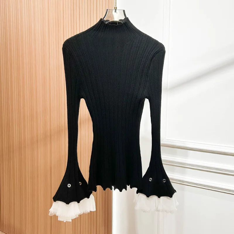 Autumn Winter New Pullover Lace Ruffle Short Top Half High Collar Bell Sleeve Base Shirt Sweater Women
Autumn Winter New Pullover Lace Ruffle Short Top Half High Collar Bell Sleeve Base Shirt Sweater Women
