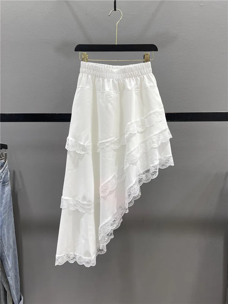 Sweet Asymmetrical Lace Trim A-Line Midi Skirt Women's Summer New Elastic Waist Cotton Polyester Blend Cake Skirt
Sweet Asymmetrical Lace Trim A-Line Midi Skirt Women's Summer New Elastic Waist Cotton Polyester Blend Cake Skirt