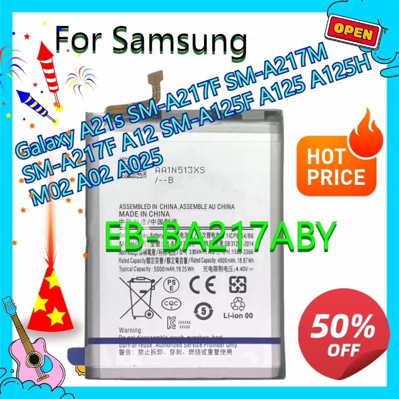 3.85V EB-BA217ABY Mobile Phone Battery for Samsung Galaxy A21s SM-A217F SM-A217M SM-A217F A12 SM-A125F A125 A125H M02 A02 A025
3.85V EB-BA217ABY Mobile Phone Battery for Samsung Galaxy A21s SM-A217F SM-A217M SM-A217F A12 SM-A125F A125 A125H M02 A02 A025