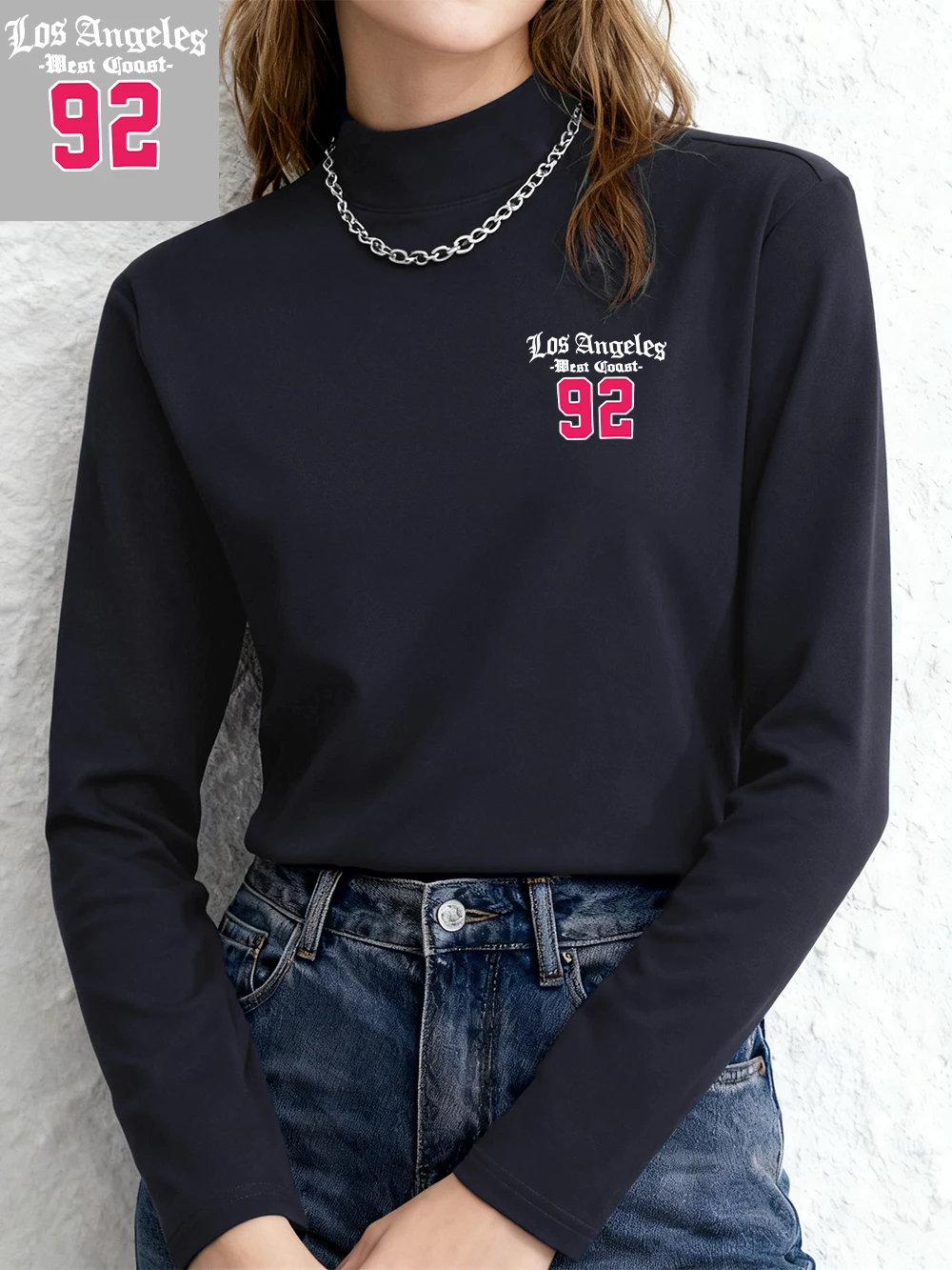 Los Angeles West Coast 92 Prints T-Shirts Women Autumn Long Sleeves Bottoming Shirt Half Turtleneck Slim Warm Tops Basic Clothes
Los Angeles West Coast 92 Prints T-Shirts Women Autumn Long Sleeves Bottoming Shirt Half Turtleneck Slim Warm Tops Basic Clothes