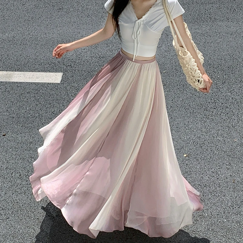 Elegant Asymmetrical Long Skirt for Women in Soft Color Gradient Polyester Fiber Floor-Length Fairy Tale Style with High Waist
Elegant Asymmetrical Long Skirt for Women in Soft Color Gradient Polyester Fiber Floor-Length Fairy Tale Style with High Waist