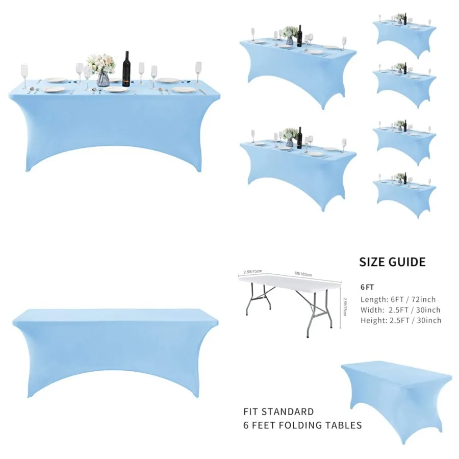 6 Pack Spandex Table Cover for 6Feet Table Universal Fitted Stretch Tablecloth for Party, Banquet, Wedding and Events
6 Pack Spandex Table Cover for 6Feet Table Universal Fitted Stretch Tablecloth for Party, Banquet, Wedding and Events