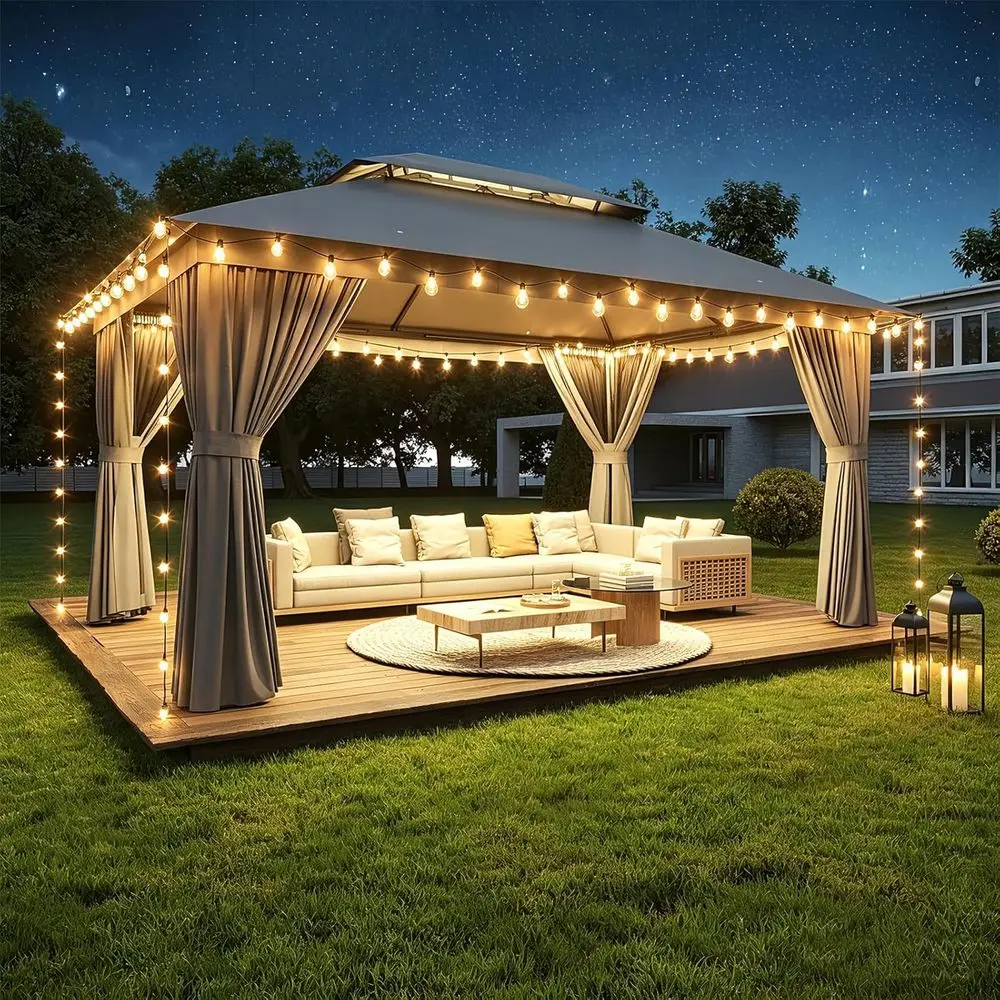 10x12 Outdoor Gazebo with 50T LED Hanging Lights Metal e with Double Roos Heavy Duty Party Tent and Shelter with Mosquito Nettin
10x12 Outdoor Gazebo with 50T LED Hanging Lights Metal e with Double Roos Heavy Duty Party Tent and Shelter with Mosquito Nettin