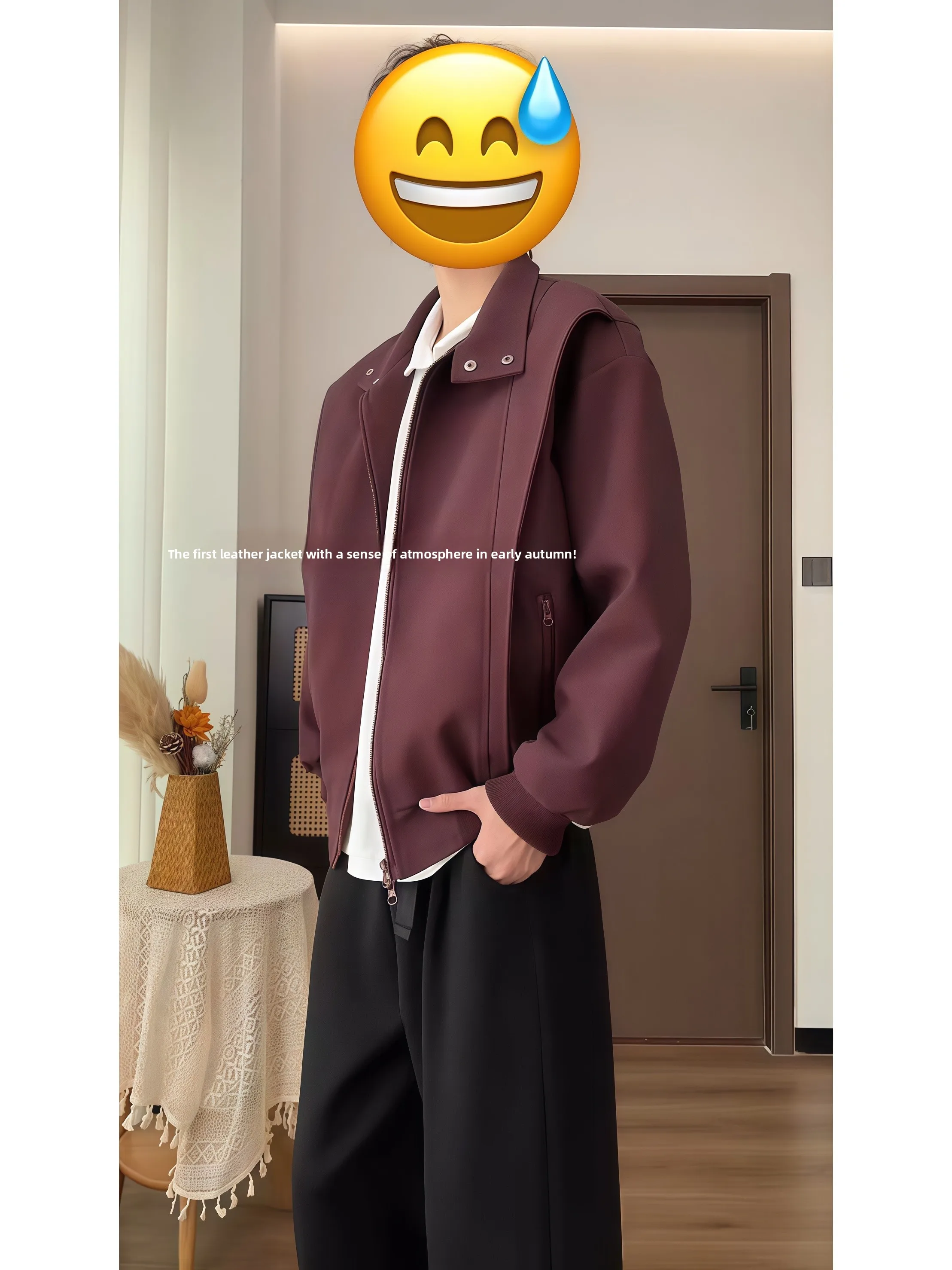 Red Wine Color Men's PU Leather Jacket American Style Deconstructed Patchwork Fake Two-Piece Outerwear Cool And Handsome
Red Wine Color Men's PU Leather Jacket American Style Deconstructed Patchwork Fake Two-Piece Outerwear Cool And Handsome