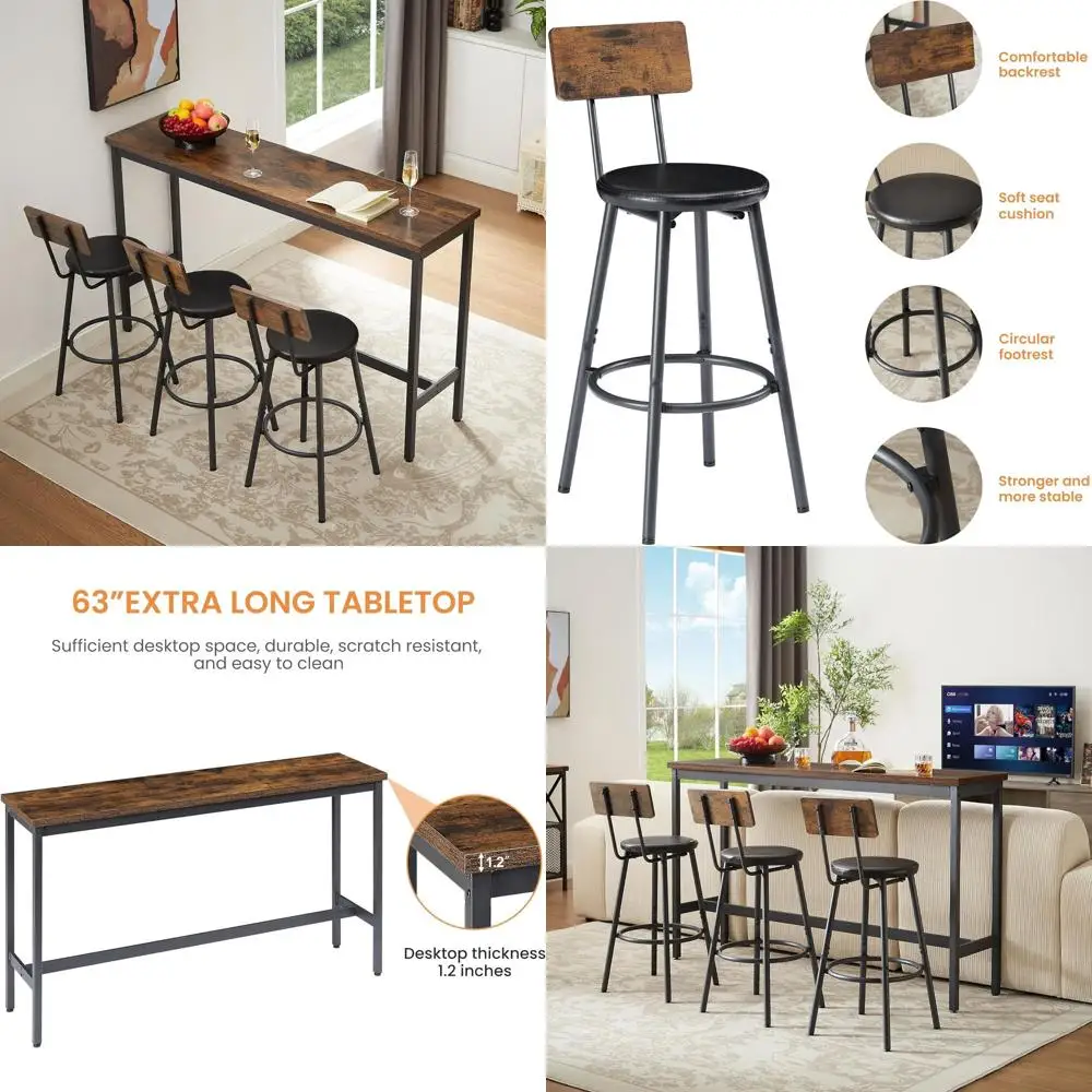 Комплект мебели в индустриальном стиле: коричневый стол-барная стойка с 3 барными стульями из ПУ для кухни или гостиной
Комплект мебели в индустриальном стиле: коричневый стол-барная стойка с 3 барными стульями из ПУ для кухни или гостиной