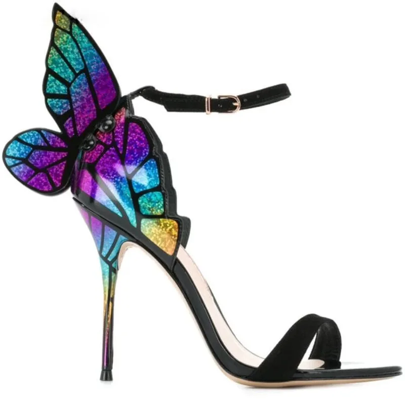 Luxury Laser gradient colorful Butterfly Wing Back High Heels Sandals Mixed colors Wedding Shoes Thin Heel Ankle Strap Pumps
Luxury Laser gradient colorful Butterfly Wing Back High Heels Sandals Mixed colors Wedding Shoes Thin Heel Ankle Strap Pumps
