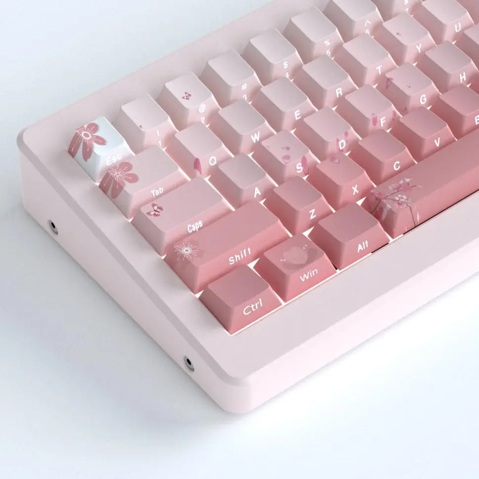 PBT Keycaps Cherry Blossom Keycap Set - Custom Side Print Pink Keycaps 135 Keys Gradient DoubleShot Sakura Key caps Cherry Profi