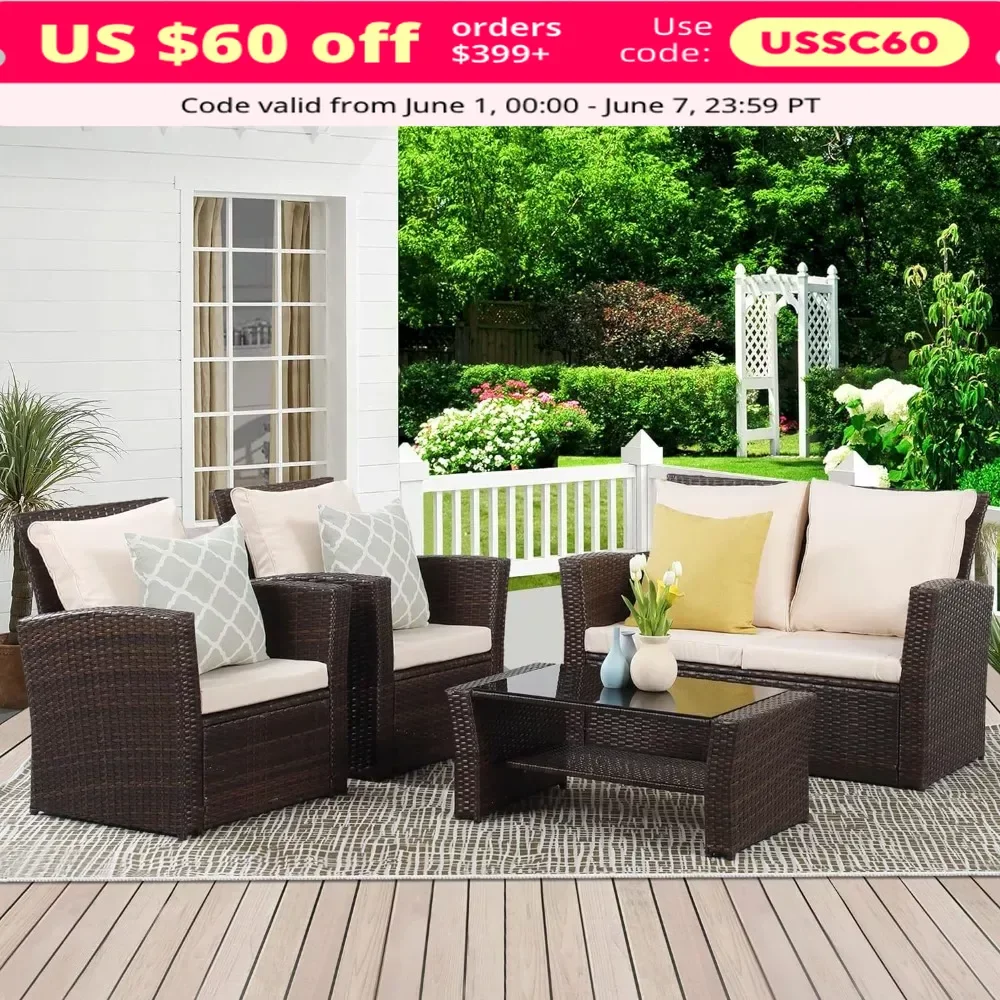 4 Piece Outdoor Patio Furniture Sets, Wicker Conversation Set, Gray Rattan Sofa Chair with Cushion, Garden Furniture Set
4 Piece Outdoor Patio Furniture Sets, Wicker Conversation Set, Gray Rattan Sofa Chair with Cushion, Garden Furniture Set