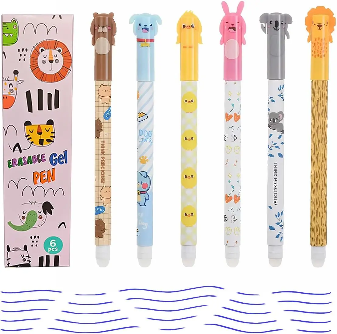 6PCS Erasable Pens,0.5mm Blue Ink Gel Pen, Cute Animals Design, Smooth Writing Fine Point Pens for School, Office, Exams
6PCS Erasable Pens,0.5mm Blue Ink Gel Pen, Cute Animals Design, Smooth Writing Fine Point Pens for School, Office, Exams