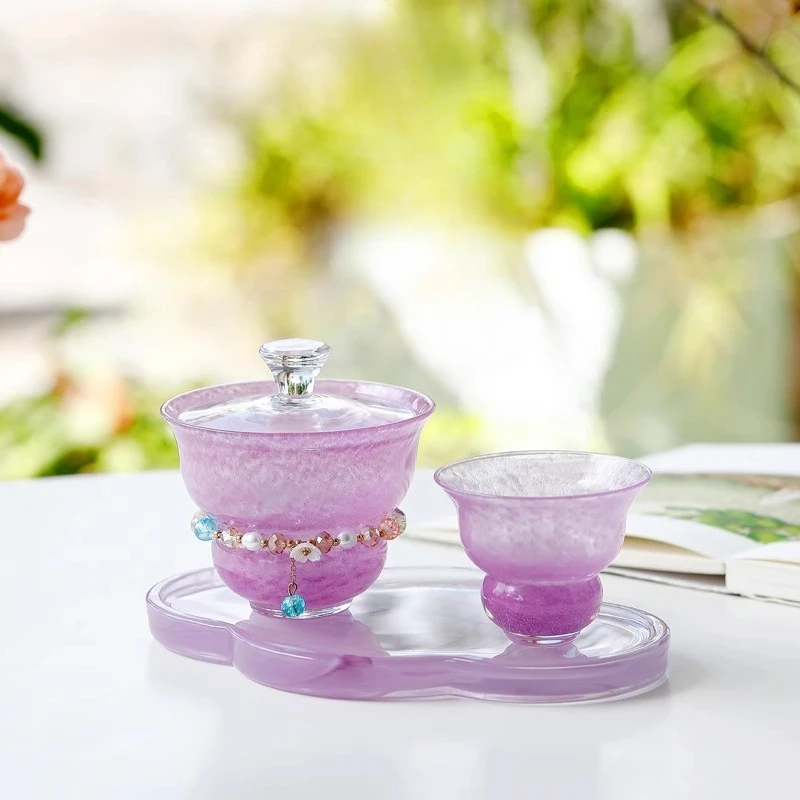 Purple Art Glass Gaiwan Set Heat-Resistant Lidded Tea Bowl with Gourd Cup & Drip Tray Elegant Non-Slip Tea Ware for Women
Purple Art Glass Gaiwan Set Heat-Resistant Lidded Tea Bowl with Gourd Cup & Drip Tray Elegant Non-Slip Tea Ware for Women