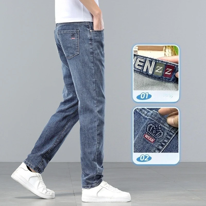  Brand Clothing Spring Summer Slim Men's Jeans Casual Breathable Cotton Fabric Stretch Denim Pants Blue Trousers Male Plus Size
Brand Clothing Spring Summer Slim Men's Jeans Casual Breathable Cotton Fabric Stretch Denim Pants Blue Trousers Male Plus Size
