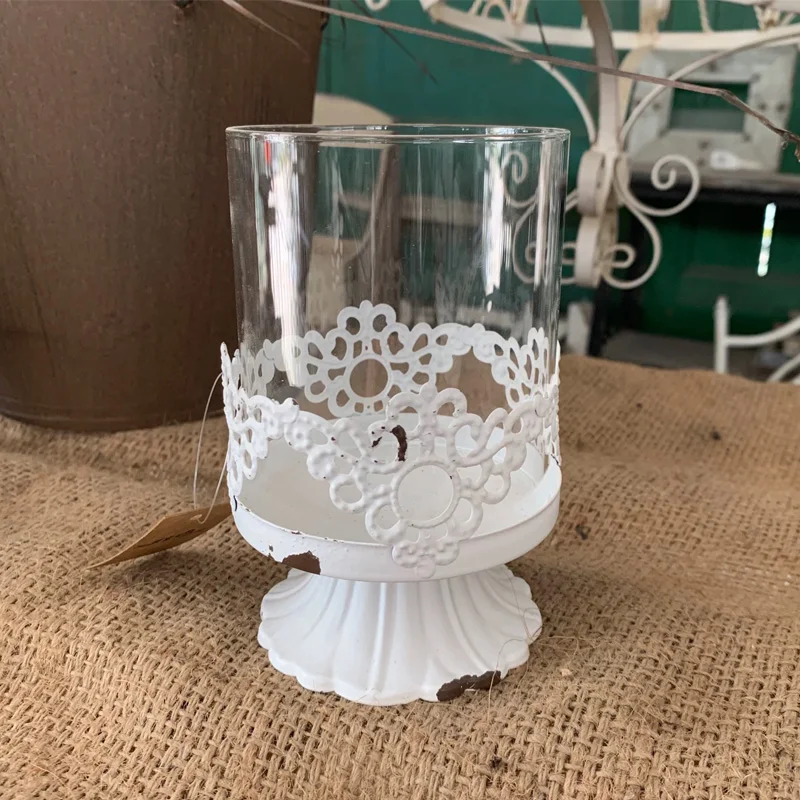 Tabletop Vintage Retro White Pedestal Metal Candle Holder with Hurricane Glass
Tabletop Vintage Retro White Pedestal Metal Candle Holder with Hurricane Glass