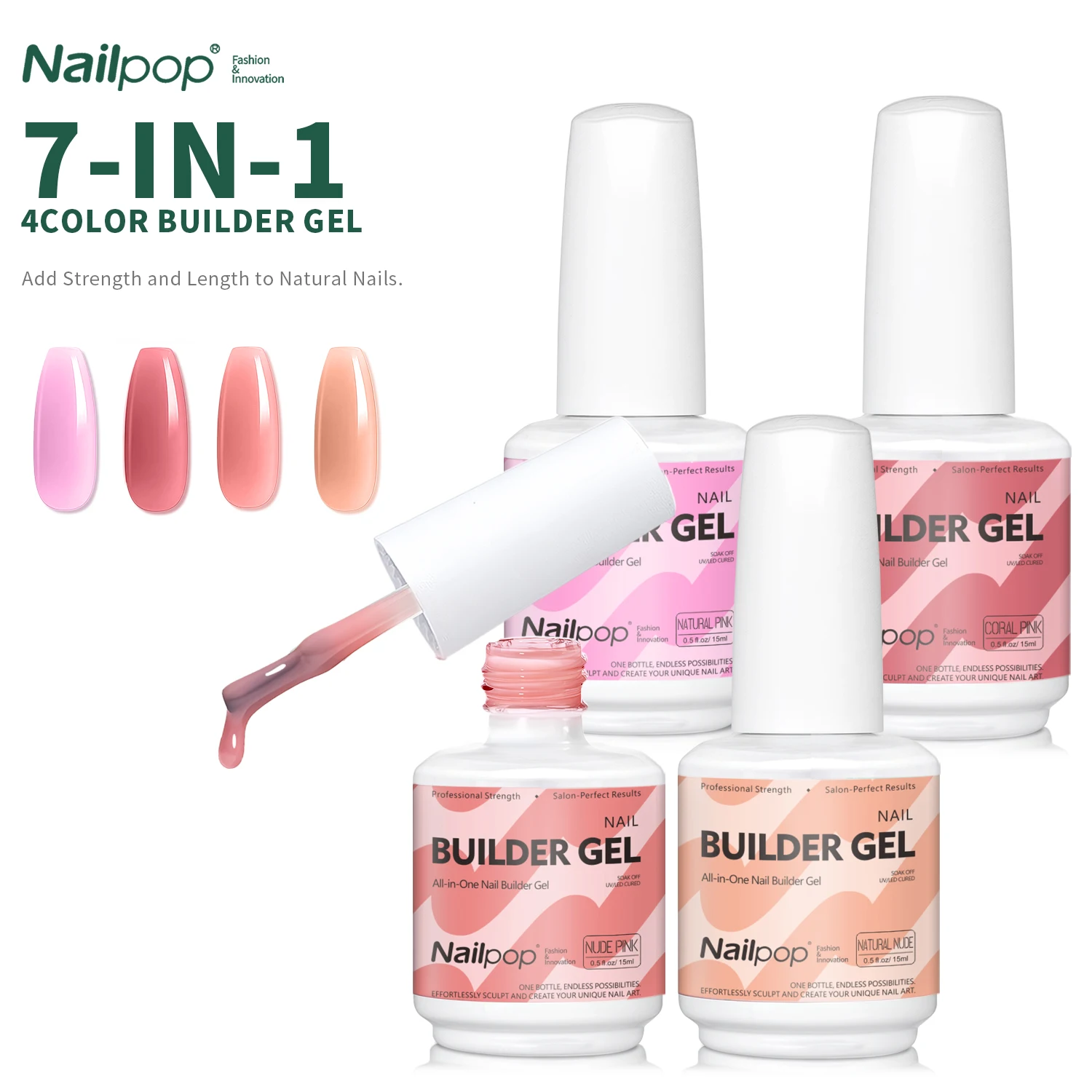 Nailpop 7IN1 Multi-Functional Builder Gel 4Colors Extension Strength Apex Building Base for Beginner Friendly Manicure 15ml
Nailpop 7IN1 Multi-Functional Builder Gel 4Colors Extension Strength Apex Building Base for Beginner Friendly Manicure 15ml