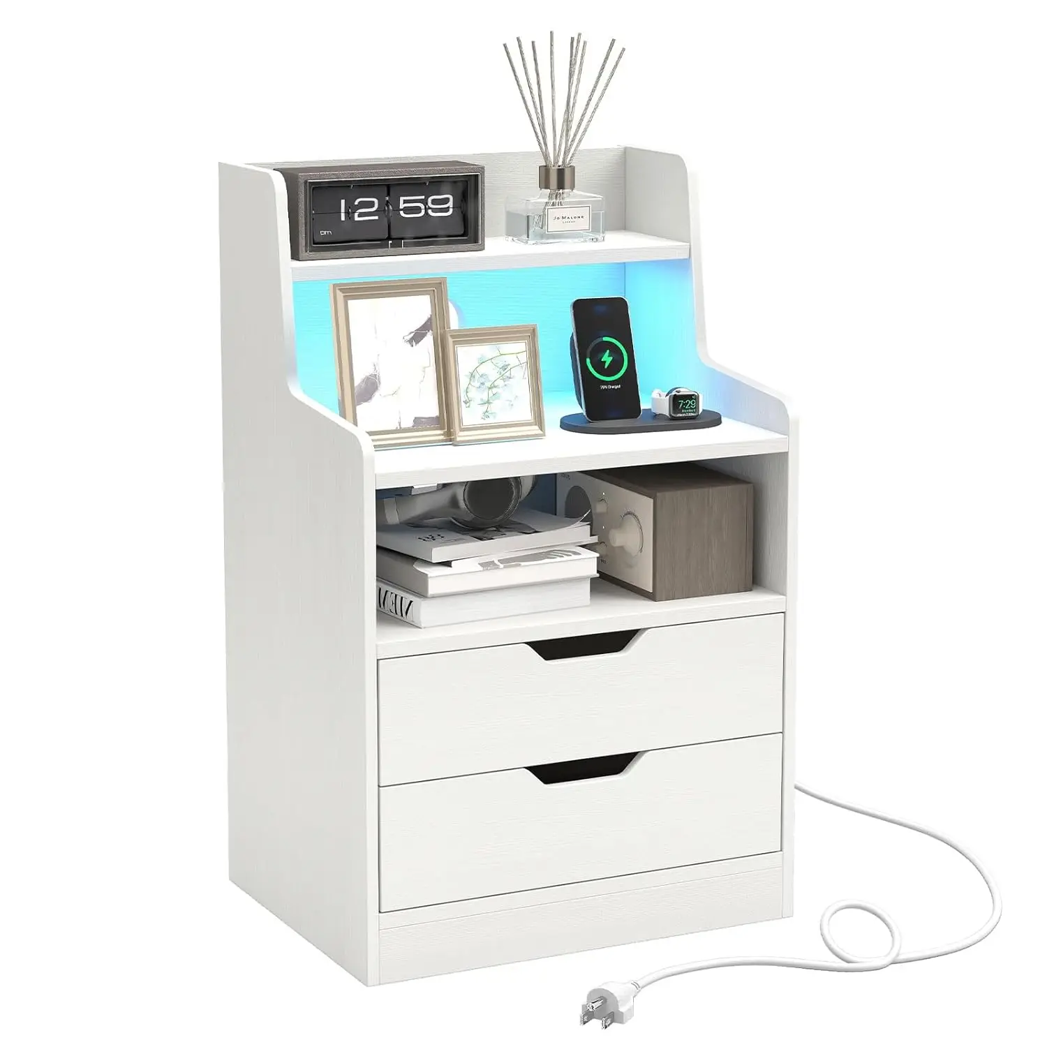 Nightstand with Charging Station LED Lights Hutch Remote 2 Drawers Bedroom Dorm White,Customized
Nightstand with Charging Station LED Lights Hutch Remote 2 Drawers Bedroom Dorm White,Customized
