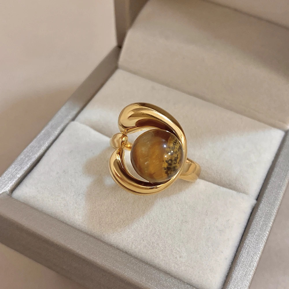 DODOHAO Vintage Brown Natural stone Geometric Stainless Steel Ring for Women Creative Golden Waterproof Ring Daily Jewelry Gift
DODOHAO Vintage Brown Natural stone Geometric Stainless Steel Ring for Women Creative Golden Waterproof Ring Daily Jewelry Gift