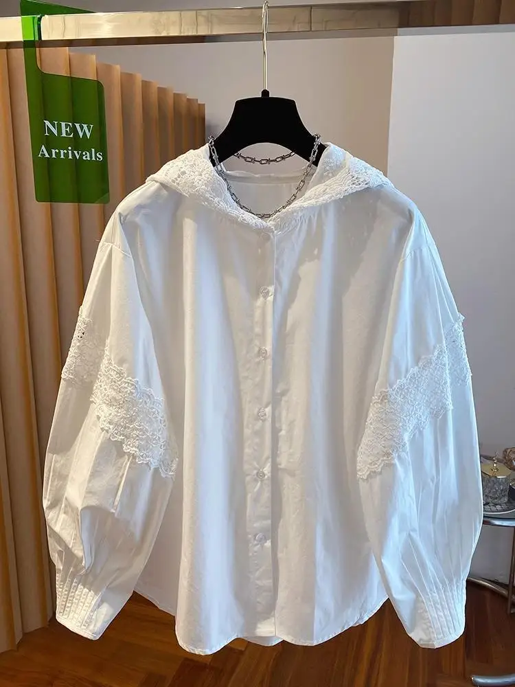 White Patchwork Hooded Shirt For Women, Spring 2025 New Loose Casual Shirt, Long Sleeved Top
White Patchwork Hooded Shirt For Women, Spring 2025 New Loose Casual Shirt, Long Sleeved Top