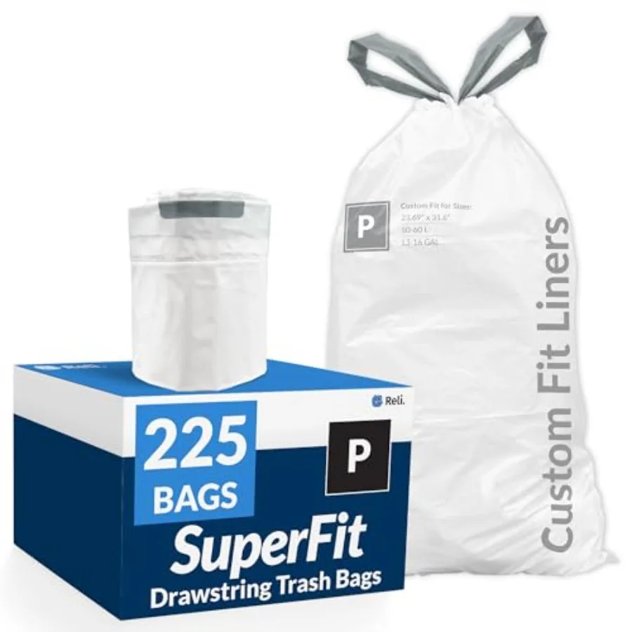 SuperFit Code P 225 Count Compatible with Simplehuman Code P Custom Fit Liners Drawstring Trash Bags 50-60 Liter/ 13-16 Gallon
SuperFit Code P 225 Count Compatible with Simplehuman Code P Custom Fit Liners Drawstring Trash Bags 50-60 Liter/ 13-16 Gallon