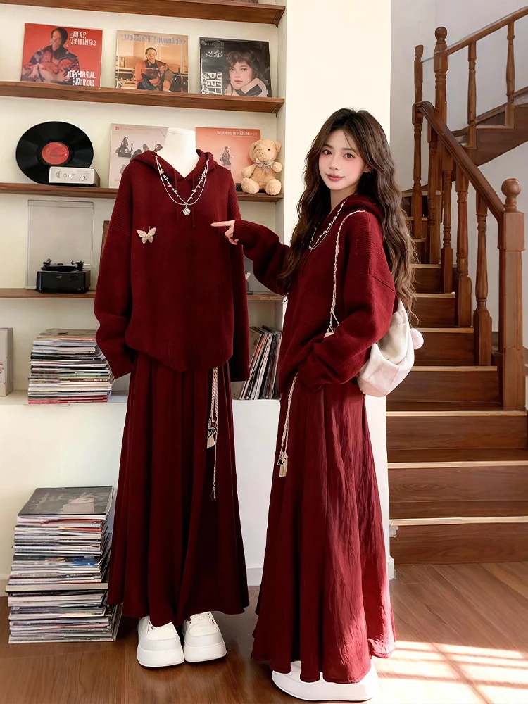 Red Knitted Hat Sweater And Skirt Set plus Size Korean Style New Year's Outfit Warm Casual Winter Fashion for Women
Red Knitted Hat Sweater And Skirt Set plus Size Korean Style New Year's Outfit Warm Casual Winter Fashion for Women