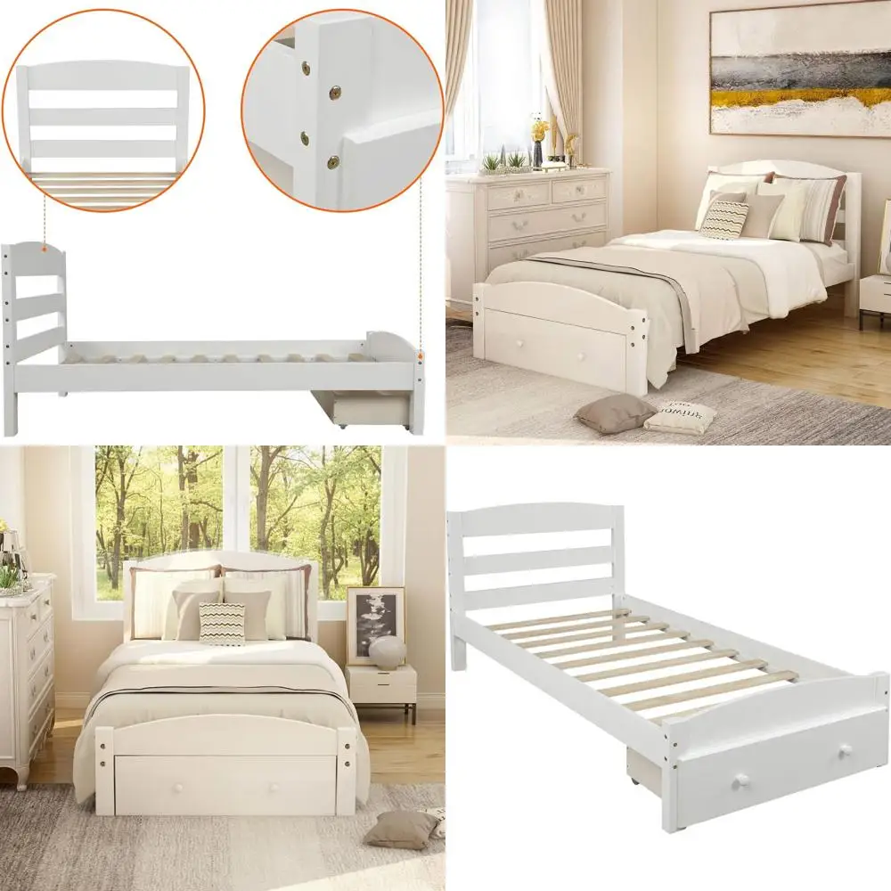 Twin Size Platform Bed with Storage Drawers, Wood Slat Support, No Box Spring Needed, Easy Assembly, White
Twin Size Platform Bed with Storage Drawers, Wood Slat Support, No Box Spring Needed, Easy Assembly, White