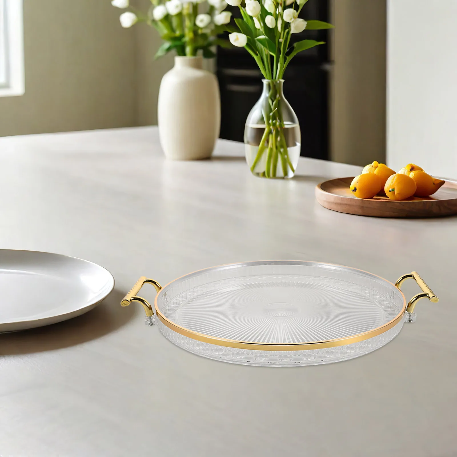 Sleek Round Vanity Tray Clear Plastic Organizer for Tea Coffee Mugs Desserts Fruits Wedding Housewarming Gift Plastic Tea Tray
Sleek Round Vanity Tray Clear Plastic Organizer for Tea Coffee Mugs Desserts Fruits Wedding Housewarming Gift Plastic Tea Tray