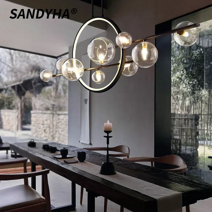 SANDYHA Modern LED Glass Ball Chandelier Black Smoke Clear Bubble Pendant Light Iron Frame Lamp for Dining Room Kitchen Table
SANDYHA Modern LED Glass Ball Chandelier Black Smoke Clear Bubble Pendant Light Iron Frame Lamp for Dining Room Kitchen Table