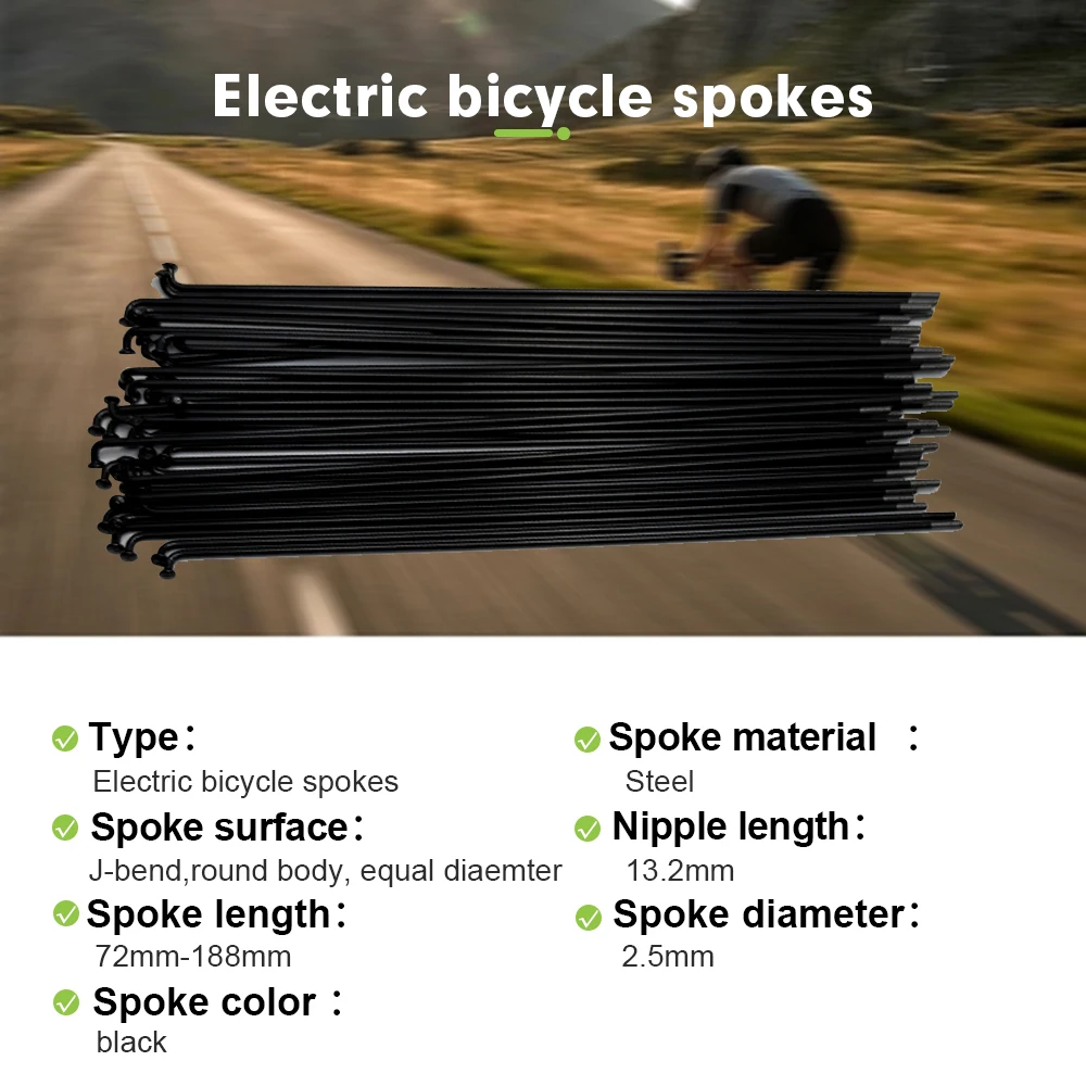 Электрический велосипед: Спицы и гайки 12G, черные, 70-188 мм, серебристая сталь, диаметр 2,56 мм, длина для мотор-колеса электровелосипеда, запчасти для переоборудования
Электрический велосипед: Спицы и гайки 12G, черные, 70-188 мм, серебристая сталь, диаметр 2,56 мм, длина для мотор-колеса электровелосипеда, запчасти для переоборудования