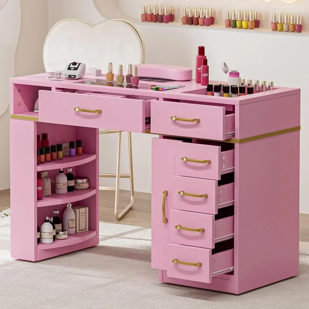 Nail Tech Table with Dust Collector, Glass Top Manicure Table Nail Desk Station w/7 Drawers & 3-Tiers Open Shelves, Nail Beauty
Nail Tech Table with Dust Collector, Glass Top Manicure Table Nail Desk Station w/7 Drawers & 3-Tiers Open Shelves, Nail Beauty