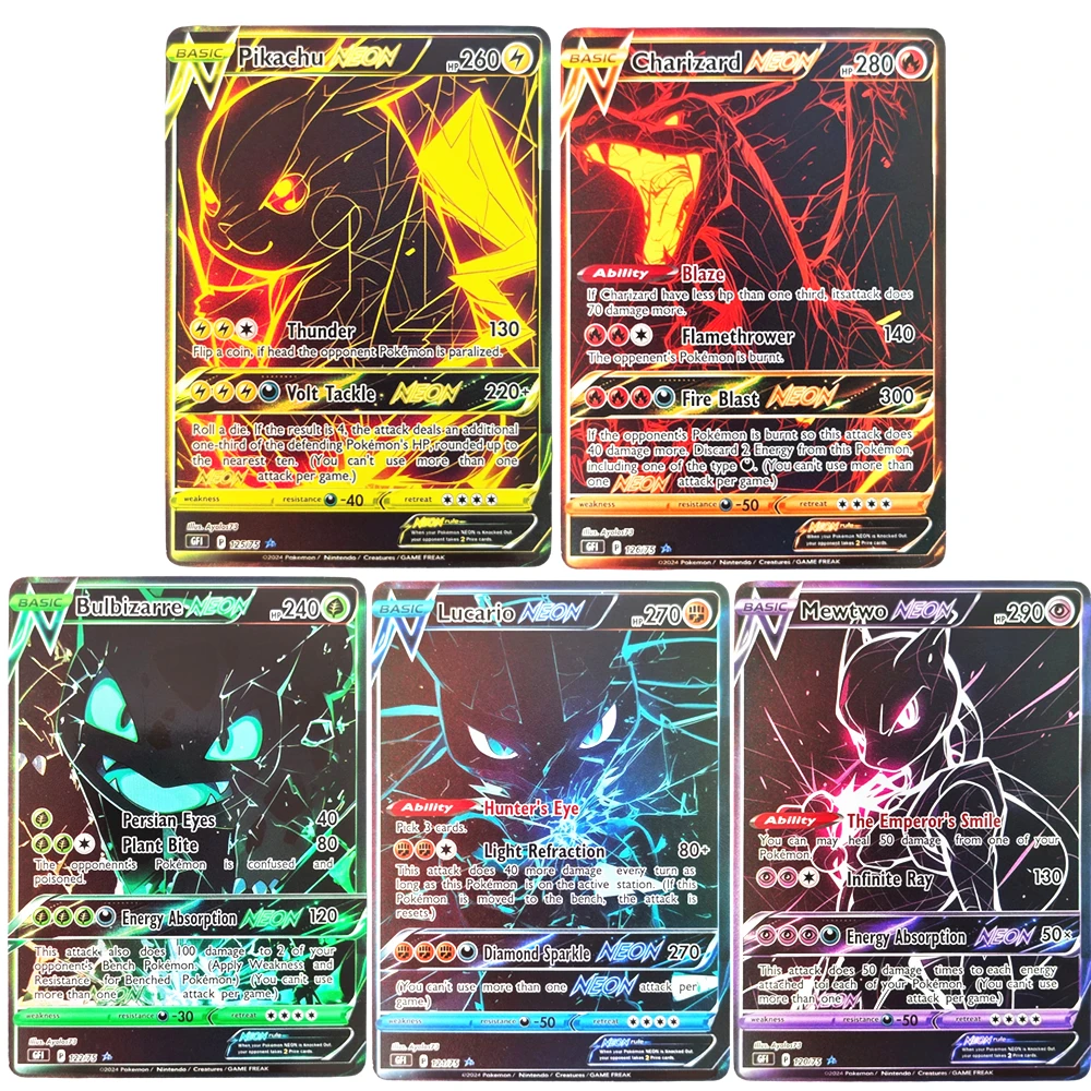 DIY Pokemon Card Future style Gengar Charizard Mewtwo Lucario Bulbizarre NEON PTCG Collection Game Card
DIY Pokemon Card Future style Gengar Charizard Mewtwo Lucario Bulbizarre NEON PTCG Collection Game Card
