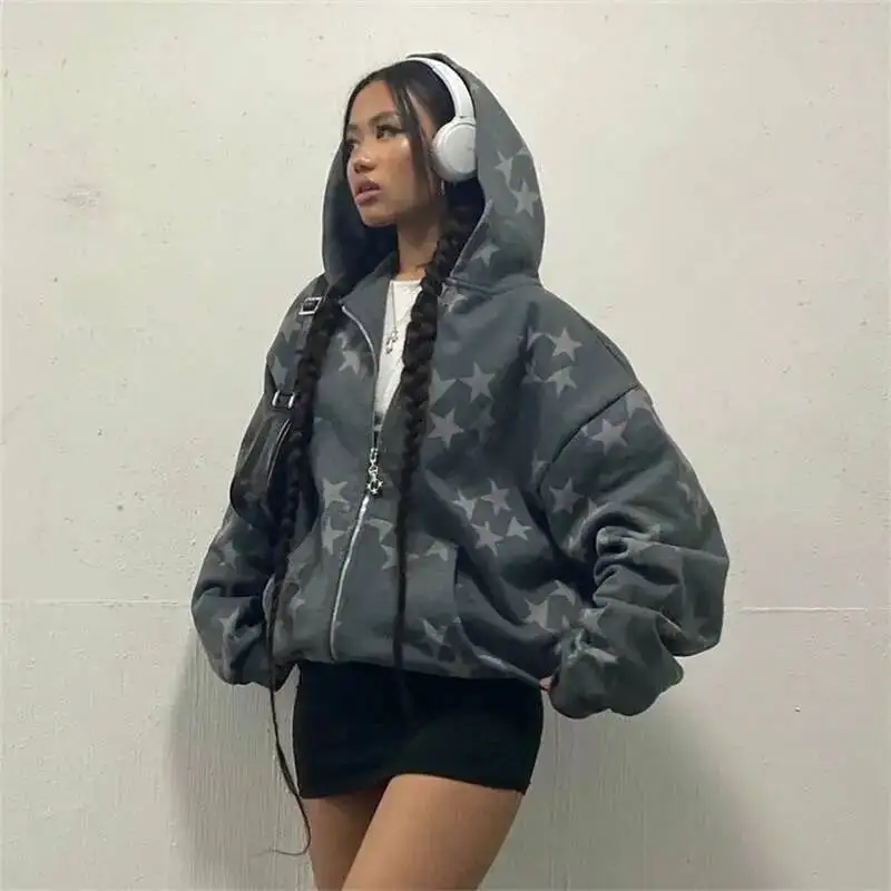 Hoodies Unisex Star Print Hooded Cardigan Zip Up Loose Trendy Sweatshirt Jacket Wholesale Fashion Outerwear
Hoodies Unisex Star Print Hooded Cardigan Zip Up Loose Trendy Sweatshirt Jacket Wholesale Fashion Outerwear