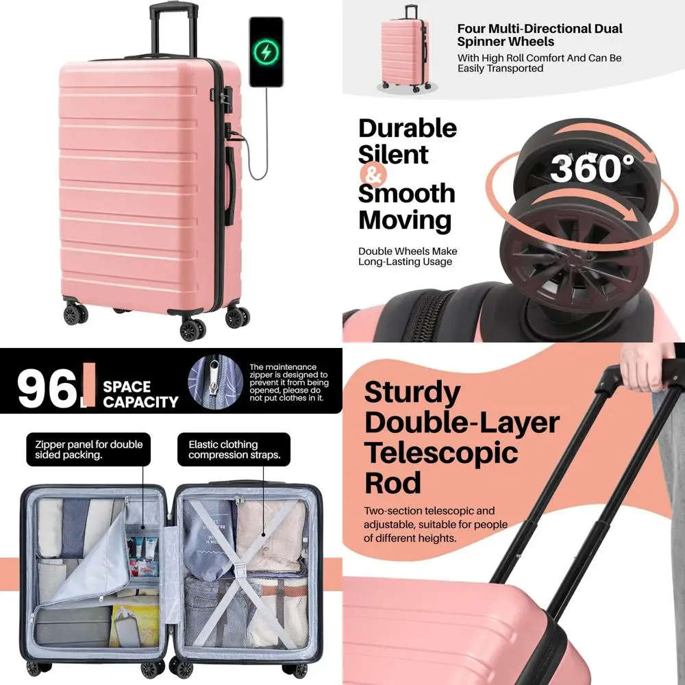 Lightweight ABS Hardside Luggage with USB, TSA Lock, Wheels for Large 28 Inch Pink Travel Suitcase
Lightweight ABS Hardside Luggage with USB, TSA Lock, Wheels for Large 28 Inch Pink Travel Suitcase