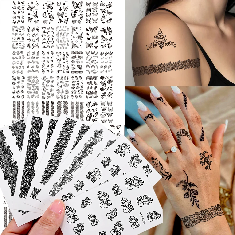 30/35 шт., сексуальные кружевные цветочные временные татуировки, наклейки, черная бабочка, цветочный перевод воды, поддельные татуировки для фестиваля, вечеринки, наклейки 
30/35 шт., сексуальные кружевные цветочные временные татуировки, наклейки, черная бабочка, цветочный перевод воды, поддельные татуировки для фестиваля, вечеринки, наклейки