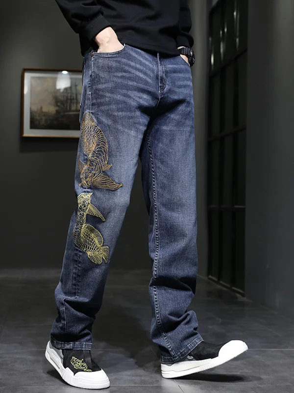 Heavy Embroidery Fi Pattern Men's Jeans Straight Leg Loose Fit Denim Pants Middle Waist hine Stitched Wear Resistant
Heavy Embroidery Fi Pattern Men's Jeans Straight Leg Loose Fit Denim Pants Middle Waist hine Stitched Wear Resistant